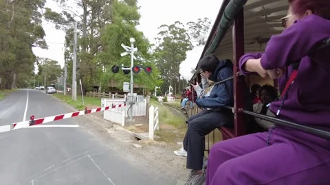 Running Puffing Billy steam train on railway, Melbourne Australia Stock-Footage 336906911