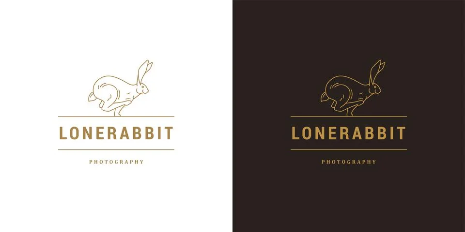 Running rabbit logo template linear vector illustration 스톡 일러스트