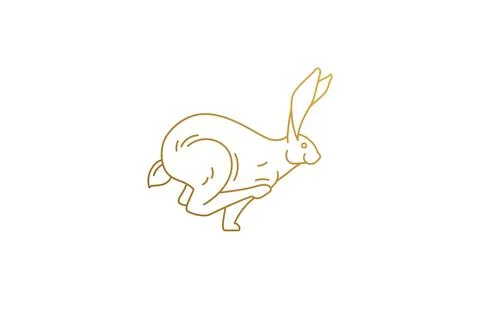 Running rabbit silhouette minimal linear vector illustration. Stock Illustration