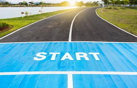 Running race track start point. Stock Photos