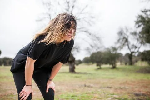 Running in the rain Foto stock