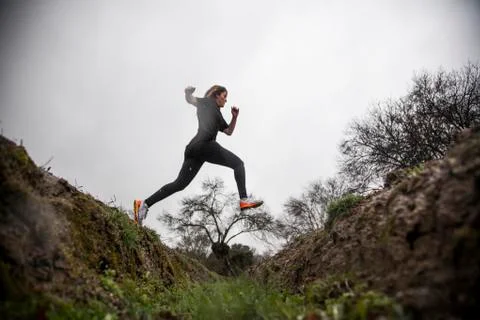 Running in the rain Foto stock