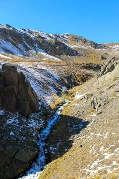 Running river on the path to mount Elbrus, Russia Stock Photos