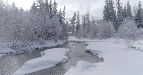 Running River With Snow On The Sides On A Winter Day Stock Footage 78657565