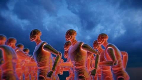 Running Robot Colony 4k Stock Footage 145355588