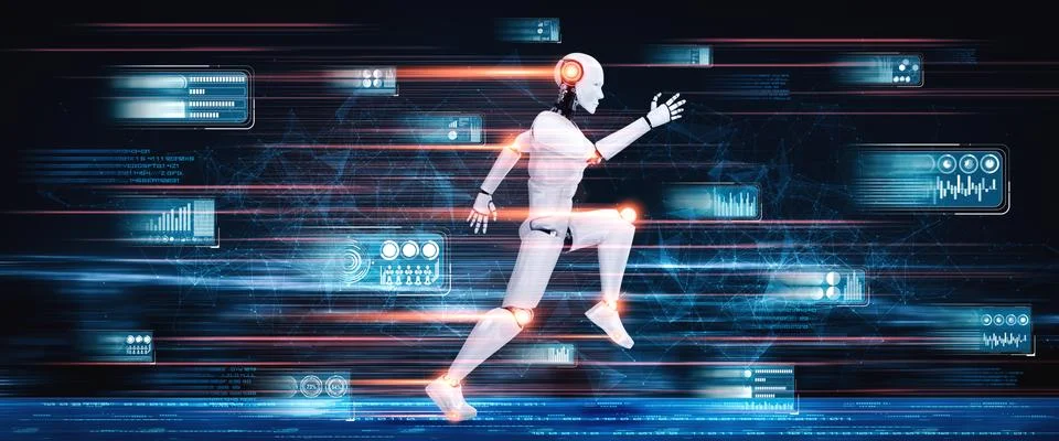 Running robot humanoid showing fast movement and vital energy Stock Illustration
