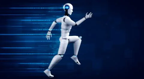 Running robot humanoid showing fast movement and vital energy Stock Illustration