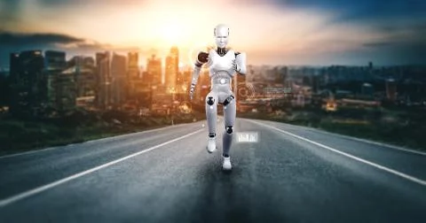 Running robot humanoid showing fast movement and vital energy Stock Illustration
