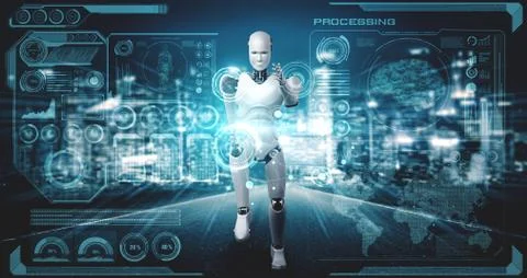 Running robot humanoid showing fast movement and vital energy Stock Illustration