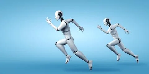 Running robot humanoid showing fast movement and vital energy Stock Illustration