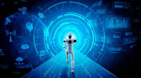 Running robot humanoid showing fast movement and vital energy Stock Illustration