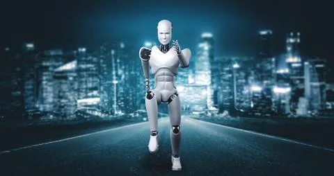 Running robot humanoid showing fast movement and vital energy Stock Illustration