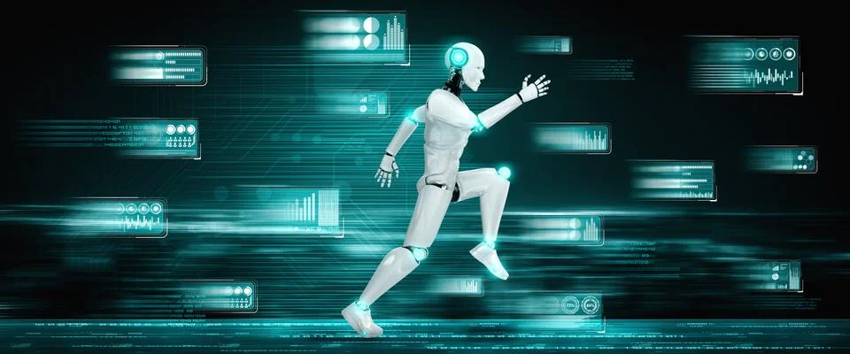 Running robot humanoid showing fast movement and vital energy Stock Illustration