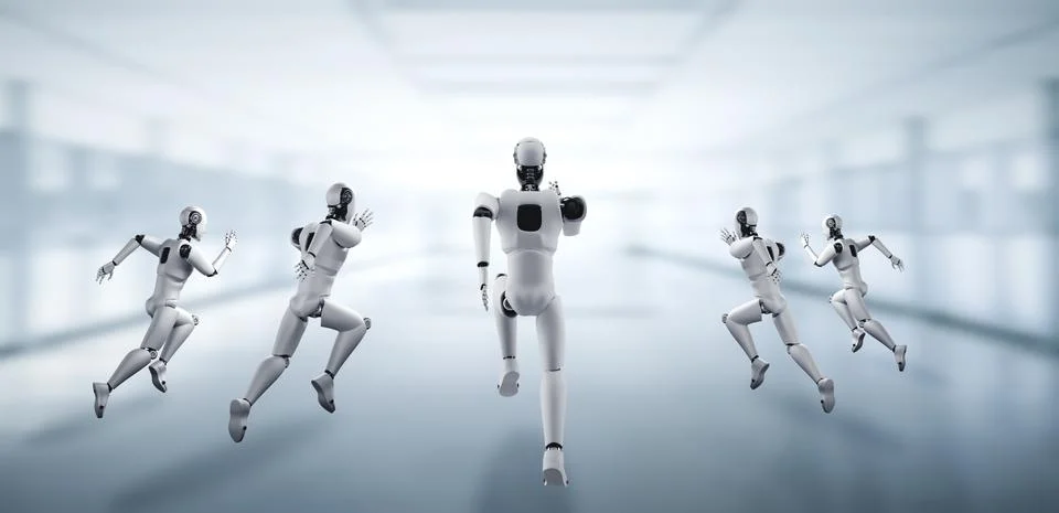 Running robot humanoid showing fast movement and vital energy Stock Illustration