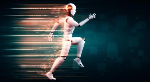 Running robot humanoid showing fast movement and vital energy Stock Illustration