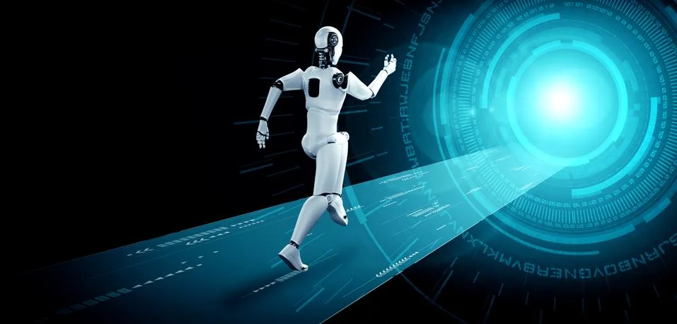 Running robot humanoid showing fast movement and vital energy Stock Illustration