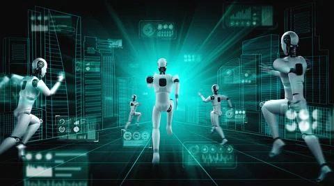 Running robot humanoid showing fast movement and vital energy Stock Illustration