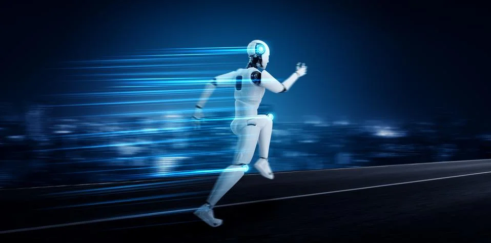 Running robot humanoid showing fast movement and vital energy Stock Illustration