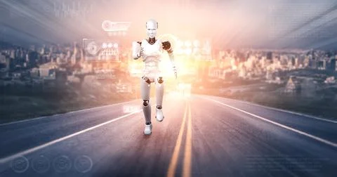 Running robot humanoid showing fast movement and vital energy Stock Illustration