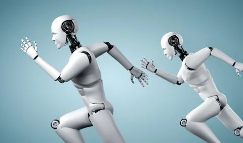 Running robot humanoid showing fast movement and vital energy Stock Illustration