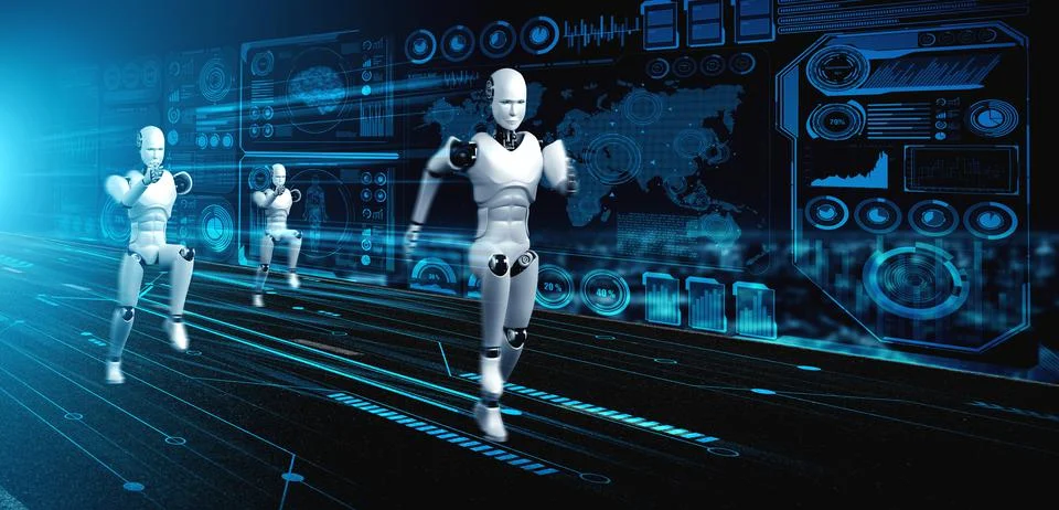 Running robot humanoid showing fast movement and vital energy Stock Illustration