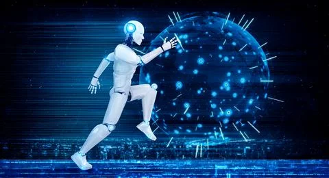Running robot humanoid showing fast movement and vital energy Stock Illustration