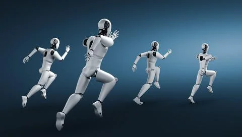 Running robot humanoid showing fast movement and vital energy Stock Illustration