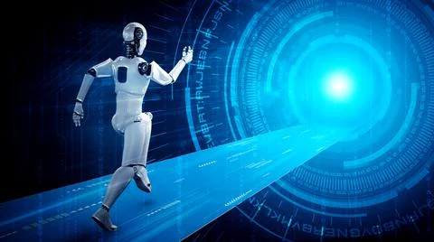 Running robot humanoid showing fast movement and vital energy Stock Illustration