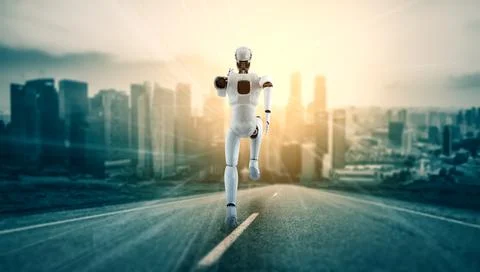 Running robot humanoid showing fast movement and vital energy Stock Illustration