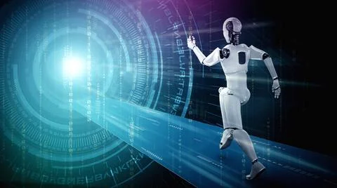 Running robot humanoid showing fast movement and vital energy Stock Illustration