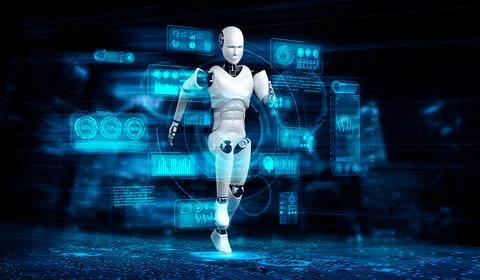 Running robot humanoid showing fast movement and vital energy Stock Illustration