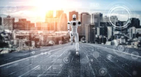 Running robot humanoid showing fast movement and vital energy Stock Illustration
