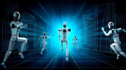 Running robot humanoid showing fast movement and vital energy Stock Illustration