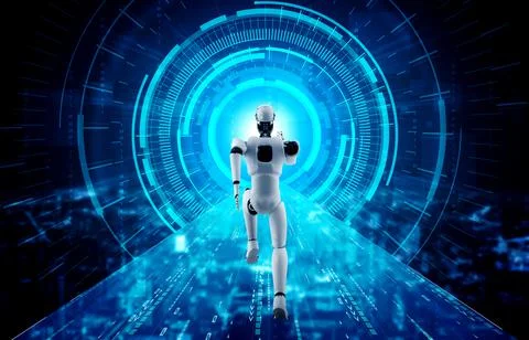 Running robot humanoid showing fast movement and vital energy Stock Illustration