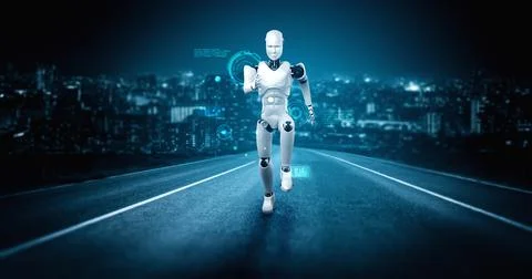 Running robot humanoid showing fast movement and vital energy Stock Illustration