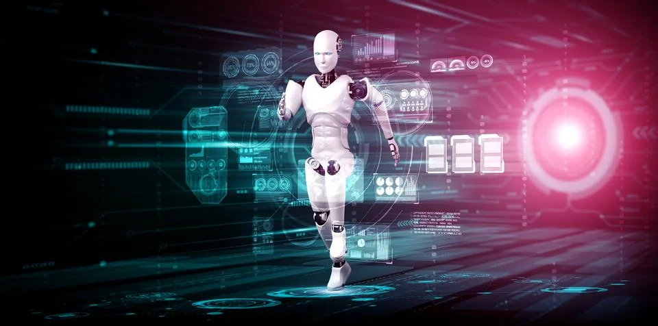Running robot humanoid showing fast movement and vital energy Stock Illustration