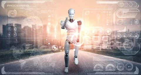Running robot humanoid showing fast movement and vital energy Stock Illustration