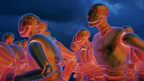 Running Robots colony 03 4k Stock Footage 145355770