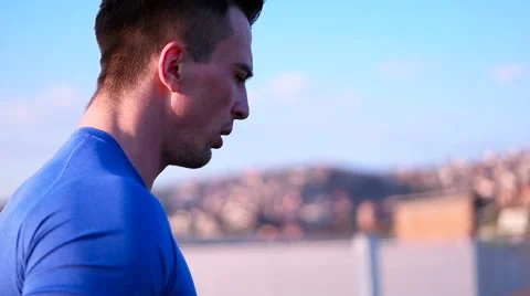 Running runner man athlete training outdoors exercising on mountain road at s Stock Footage 67352559