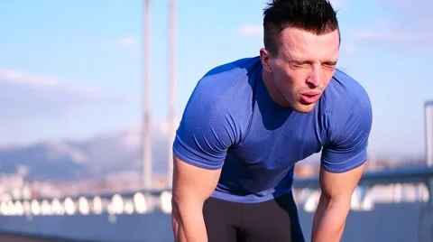 Running runner man athlete training outdoors exercising on mountain road at s Stock Footage 67354037
