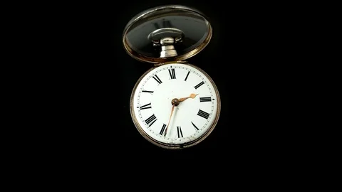 Running second hand on an old pocket watch with a white dial. Close up Video stock 98122431