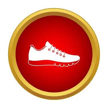 Running shoe white icon inside red circle gold frame Stock Illustration