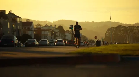 Running Shot in the Sunset Stock Footage 46248038