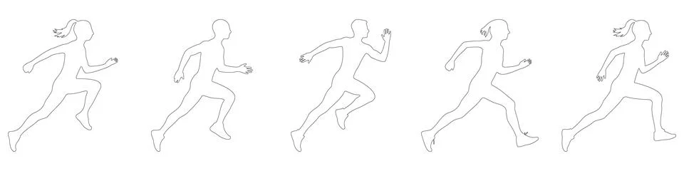 Running Silhouettes Sequence  Five Athletes in Motion Ideal for Fitness and.. Stock Illustration