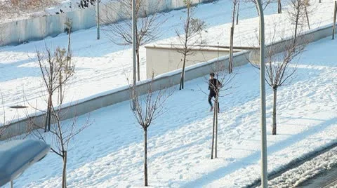 Running on the snow Stock Footage 10741109