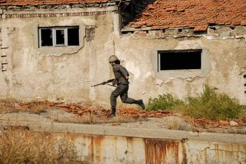 Running soldier. Foto stock