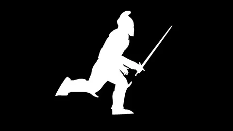 Running soldier with sword. Alpha channel. Alpha matte. FullHD. Stock Footage 106929651