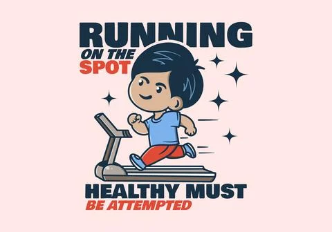 Running on the spot. Runner boy character running on walking pad. Good for .. Stock-Illustration