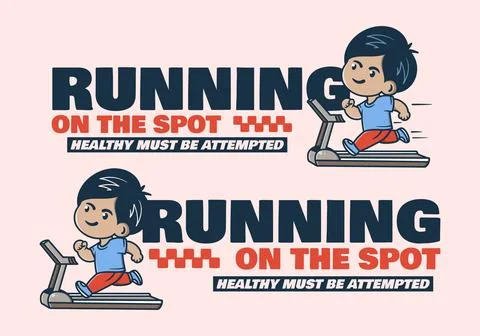 Running on the spot. Runner boy character running on walking pad in two versi Stock-Illustration