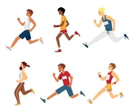Running sprinter men or marathon athletes set flat vector illustration isolat Stock Illustration